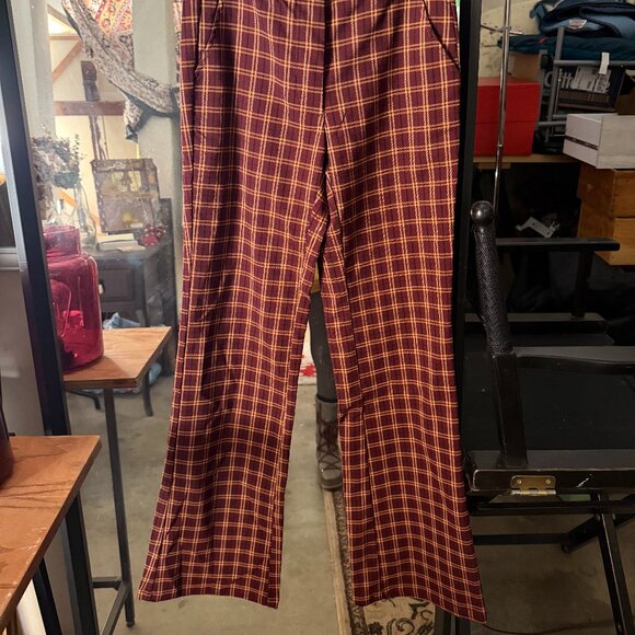 Forever 21 Plaid Flare Pants/Trousers - Maroon & Gold Check - Size XS - Picture 2 of 6